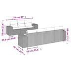 8-tlg. Garten-Sofagarnitur mit Kissen Grau Poly Rattan