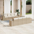9-tlg. Garten-Sofagarnitur mit Kissen Beige Poly Rattan