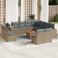 12-tlg. Garten-Sofagarnitur mit Kissen Beige Poly Rattan
