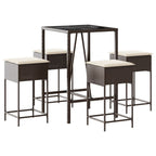 5-tlg. Gartenbar-Set mit Kissen Braun Poly Rattan