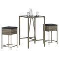 3-tlg. Gartenbar-Set mit Kissen Grau Poly Rattan
