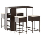 5-tlg. Gartenbar-Set mit Kissen Braun Poly Rattan