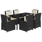 7-tlg. Garten-Essgruppe mit Kissen Schwarz Poly Rattan