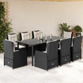9-tlg. Garten-Essgruppe mit Kissen Schwarz Poly Rattan