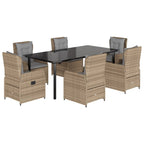 7-tlg. Garten-Essgruppe mit Kissen Beige Poly Rattan