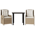 3-tlg. Garten-Essgruppe mit Kissen Beige Poly Rattan