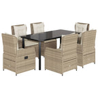 7-tlg. Garten-Essgruppe mit Kissen Beige Poly Rattan