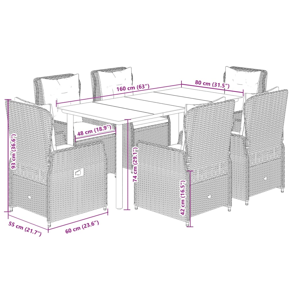 7-tlg. Garten-Essgruppe mit Kissen Beige Poly Rattan