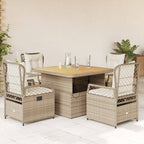 5-tlg. Garten-Essgruppe mit Kissen Beige Poly Rattan