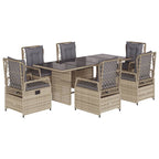 7-tlg. Garten-Essgruppe mit Kissen Beige Poly Rattan