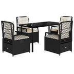 5-tlg. Garten-Essgruppe mit Kissen Schwarz Poly Rattan