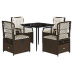 5-tlg. Garten-Essgruppe mit Kissen Braun Poly Rattan