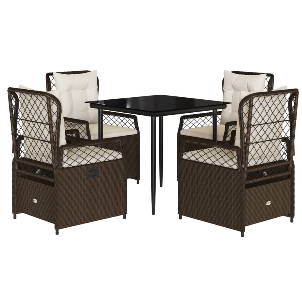 5-tlg. Garten-Essgruppe mit Kissen Braun Poly Rattan