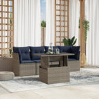 5-teiliges Gartensofa-Set mit Kissen, grau, Polyrattan