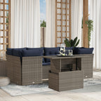 7-teiliges Gartensofa-Set mit Kissen, grau, Polyrattan