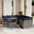 9-teiliges Gartensofa-Set mit Kissen, grau, Polyrattan