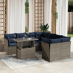 9-teiliges Gartensofa-Set mit Kissen, grau, Polyrattan