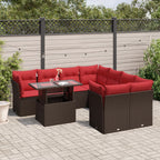 9-teiliges Gartensofa-Set mit Kissen, braun, Polyrattan