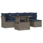 6-teiliges Gartensofa-Set mit Kissen, grau, Polyrattan