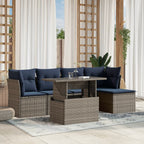 6-teiliges Gartensofa-Set mit Kissen, grau, Polyrattan