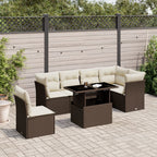 7-tlg. Garten-Sofagarnitur mit Kissen Braun Poly Rattan