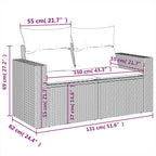 5-teiliges Gartensofa-Set mit Kissen, grau, Polyrattan