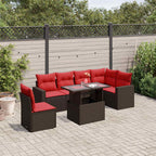 7-teiliges Gartensofa-Set mit Kissen, braun, Polyrattan