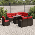 9-teiliges Gartensofa-Set mit Kissen, braun, Polyrattan