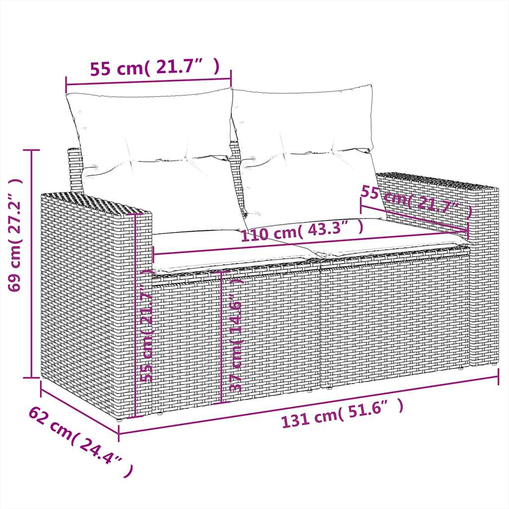 8-tlg. Garten-Sofagarnitur mit Kissen Hellgrau Poly Rattan