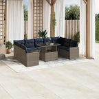 10-teiliges Gartensofa-Set mit Kissen, grau, Polyrattan