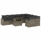 10-tlg. Garten-Sofagarnitur mit Kissen Grau Poly Rattan