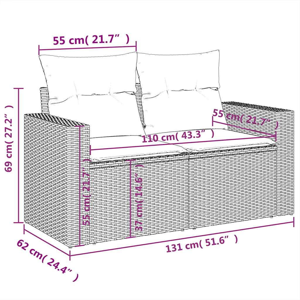 11-tlg. Garten-Sofagarnitur mit Kissen Hellgrau Poly Rattan