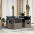 5-teiliges Gartensofa-Set mit Kissen, grau, Polyrattan