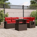 6-teiliges Gartensofa-Set mit Kissen, braun, Polyrattan
