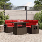6-teiliges Gartensofa-Set mit Kissen, braun, Polyrattan
