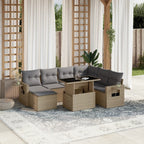8-tlg. Garten-Sofagarnitur mit Kissen Beige Poly Rattan