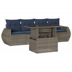 5-teiliges Gartensofa-Set mit Kissen, grau, Polyrattan