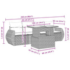 5-teiliges Gartensofa-Set mit Kissen, grau, Polyrattan