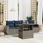 5-teiliges Gartensofa-Set mit Kissen, grau, Polyrattan