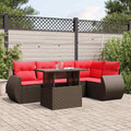 6-teiliges Gartensofa-Set mit Kissen, braun, Polyrattan