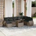 9-tlg. Garten-Sofagarnitur mit Kissen Grau Poly Rattan
