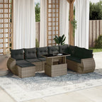 9-tlg. Garten-Sofagarnitur mit Kissen Grau Poly Rattan