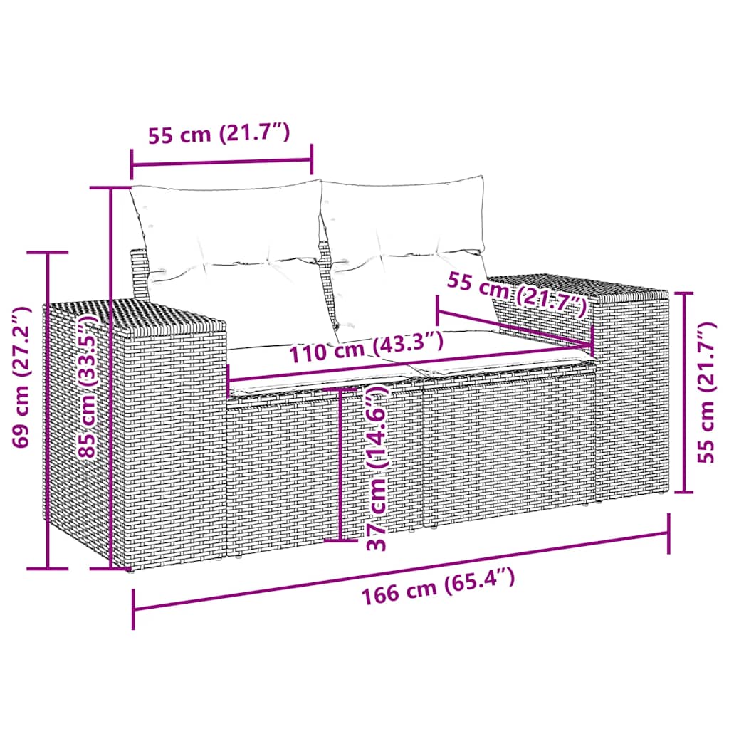 5-tlg. Garten-Sofagarnitur mit Kissen Hellgrau Poly Rattan