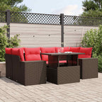 7-teiliges Gartensofa-Set mit Kissen, braun, Polyrattan