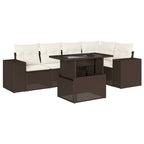 6-tlg. Garten-Sofagarnitur mit Kissen Braun Poly Rattan