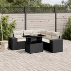 6-tlg. Garten-Sofagarnitur mit Kissen Schwarz Poly Rattan