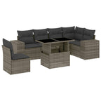 7-tlg. Garten-Sofagarnitur mit Kissen Grau Poly Rattan