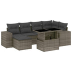 7-tlg. Garten-Sofagarnitur mit Kissen Grau Poly Rattan