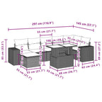 8-teiliges Gartensofa-Set mit Kissen, grau, Polyrattan