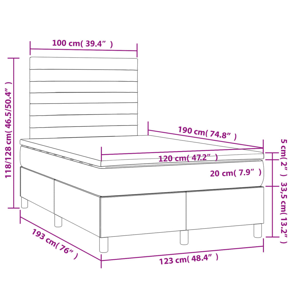Boxspringbett mit Matratze Hellgrau 120x190 cm Stoff